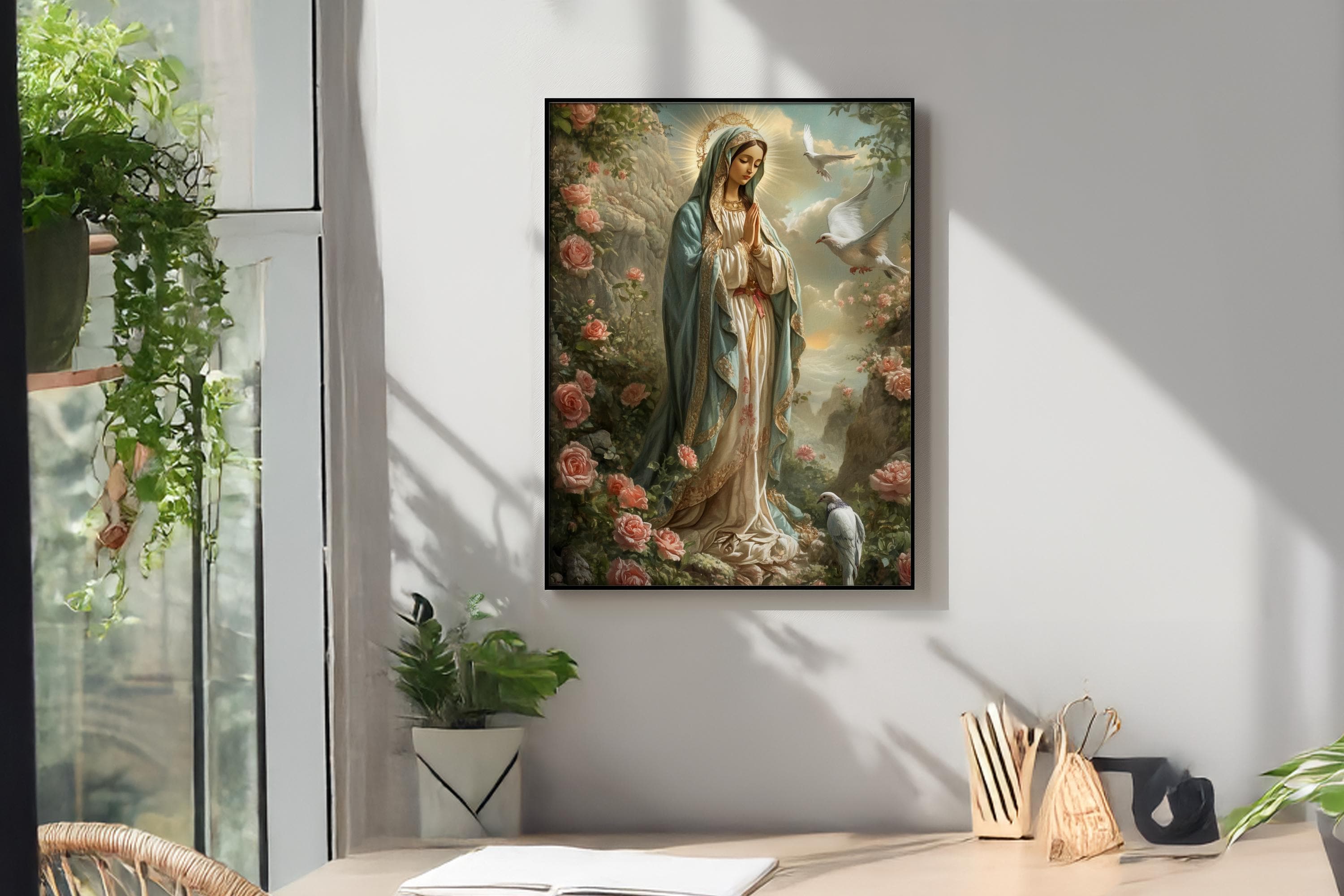 The Virgin Mary Among the Roses | Catholic Prints | Portrait of the Virgin Mary | Digital Download | Christian Gifts | Religious Images