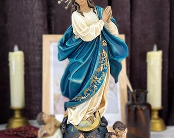 Virgin Mary Immaculate Conception Statue 35cm | Hand Painted Composite Catholic Figurine