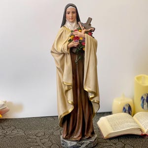 Hand-Painted Saint Therese of Lisieux Statue | Baptism, Confirmation or Patron Saint Gift