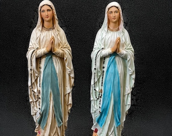 Our Lady of Lourdes Statue | Hand-Painted Virgin Mary Figurine | Antique Catholic Gifts