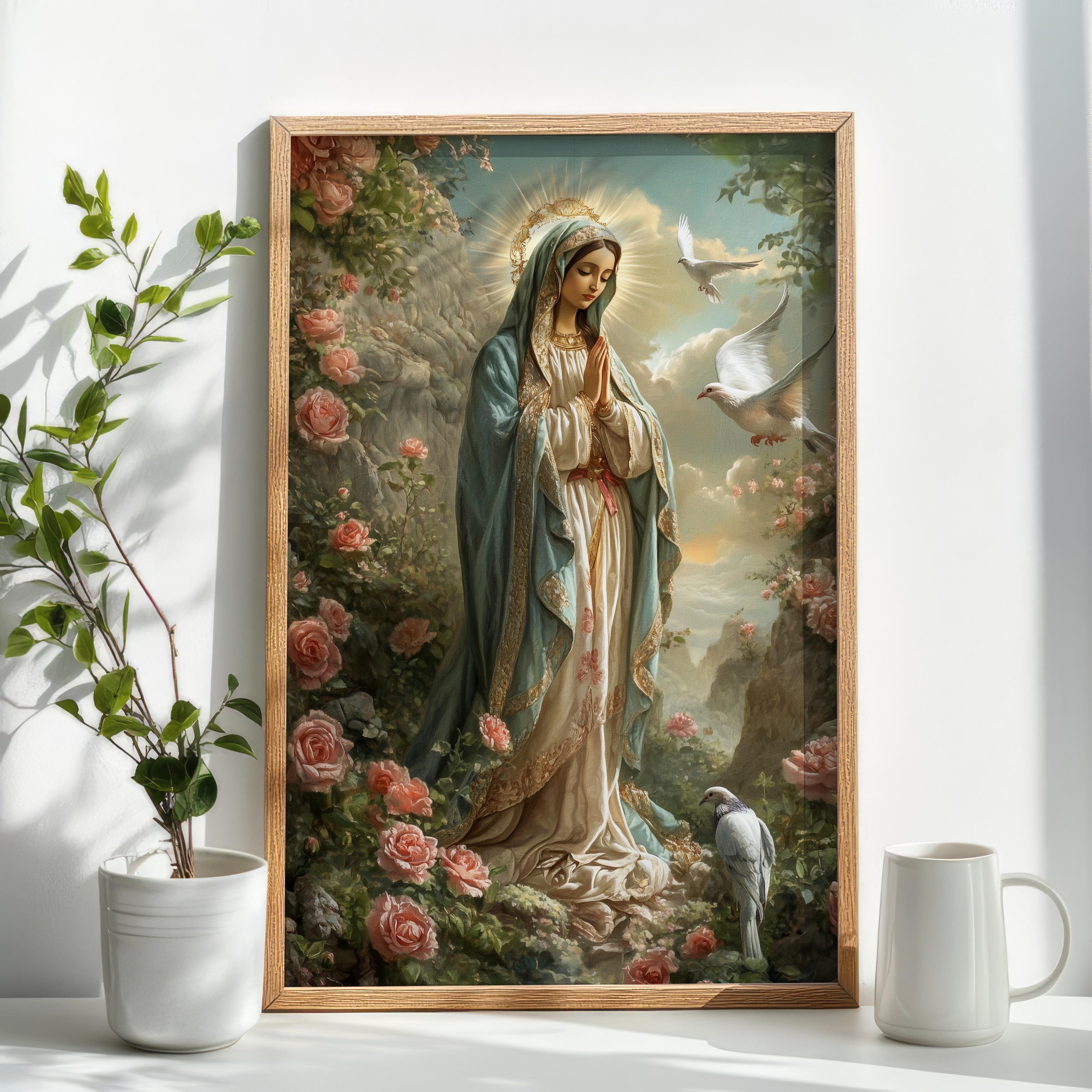 The Virgin Mary Among the Roses | Catholic Prints | Portrait of the Virgin Mary | Digital Download | Christian Gifts | Religious Images