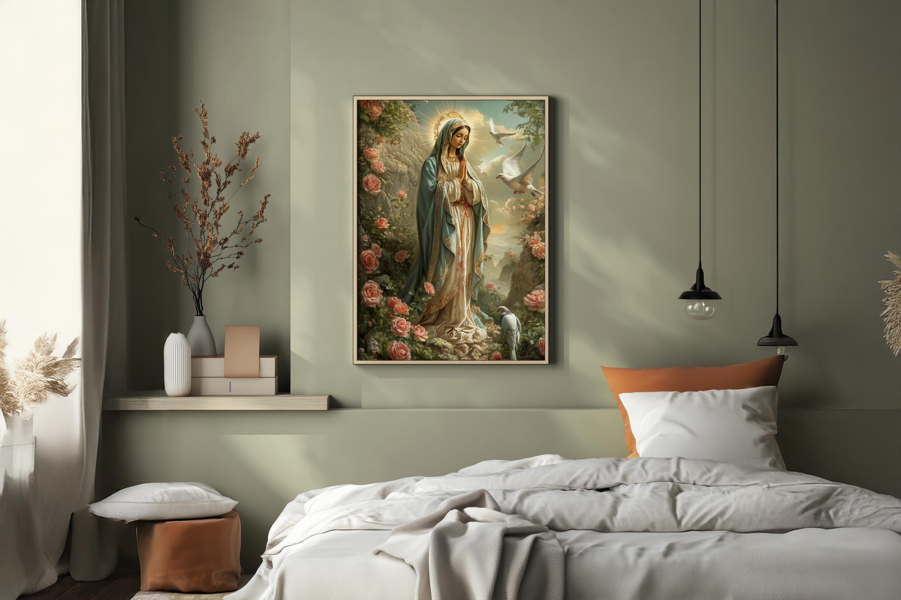 The Virgin Mary Among the Roses | Catholic Prints | Portrait of the Virgin Mary | Digital Download | Christian Gifts | Religious Images
