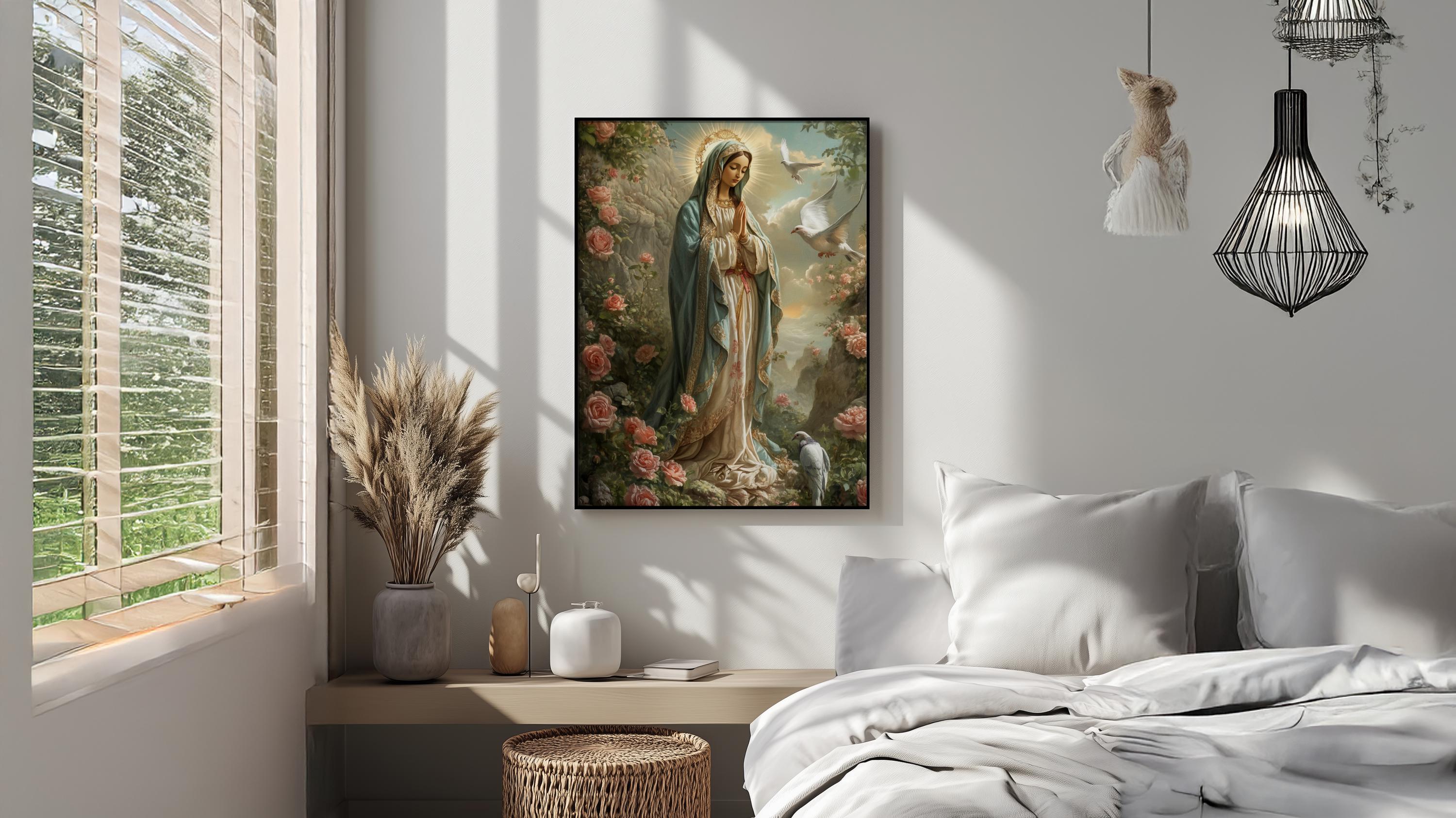 The Virgin Mary Among the Roses | Catholic Prints | Portrait of the Virgin Mary | Digital Download | Christian Gifts | Religious Images
