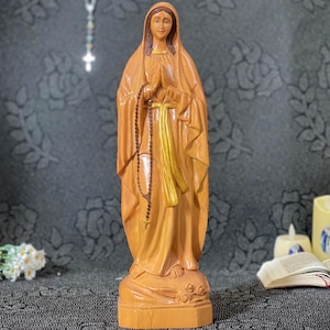 Hand Carved Our Lady of Grace Statue: Pomo Wood Virgin Mary Figurine