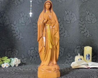 Hand Carved Our Lady of Grace Statue: Pomo Wood Virgin Mary Figurine