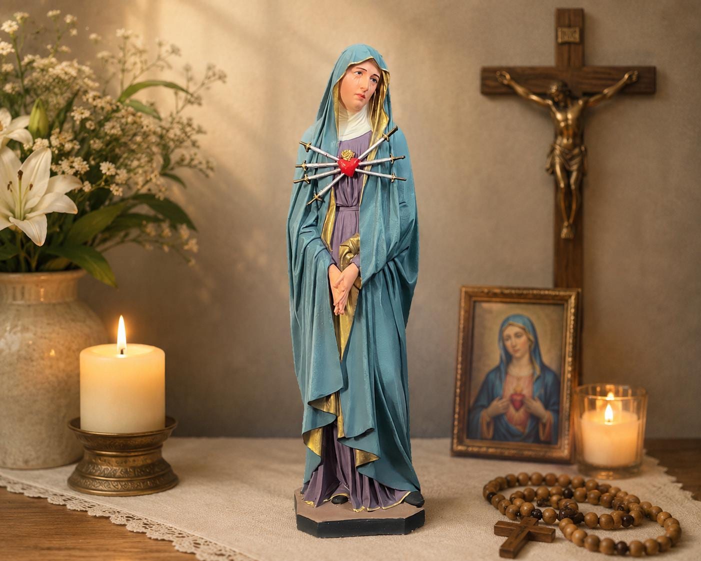 Statue of Our Lady of Sorrows | Weeping Mary | Catholic Altar