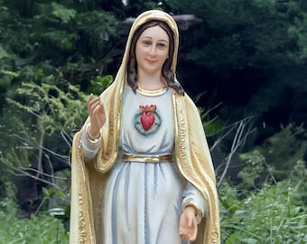 Estatua del Inmaculado Corazón de María hecha a mano de 50 cm / Regalo católico para oración y altar en el hogar