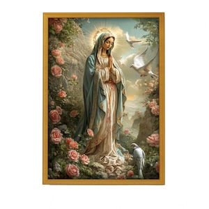 La Virgen María entre las Rosas / Láminas Católicas / Retrato de la Virgen María / Descarga Digital / Regalos Cristianos / Imágenes Religiosas