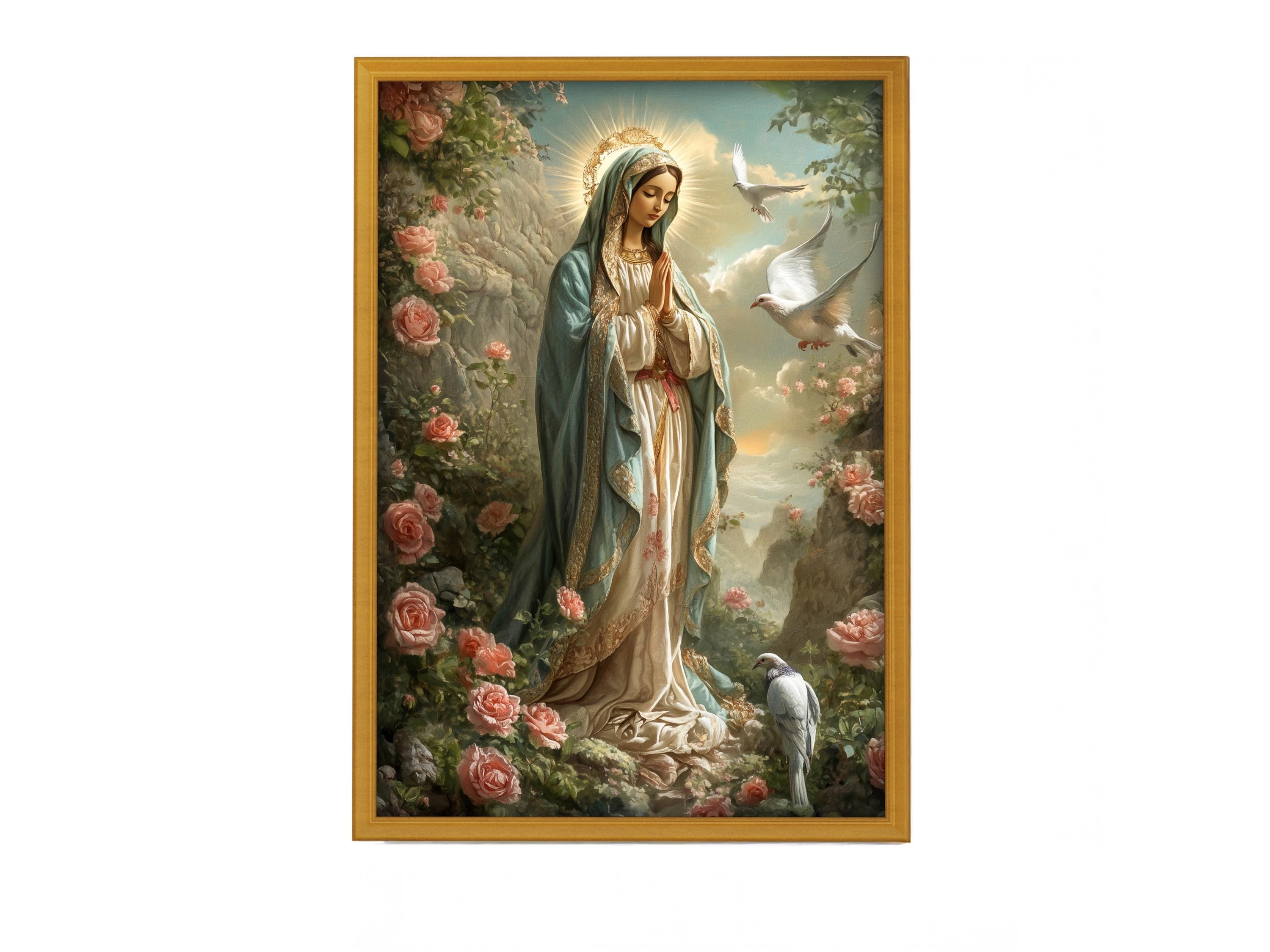 The Virgin Mary Among the Roses | Catholic Prints | Portrait of the Virgin Mary | Digital Download | Christian Gifts | Religious Images