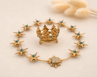 Virgin Mary Statue Accessory, Gold Crown and 12 Star Halo, Catholic Feast Day Gift