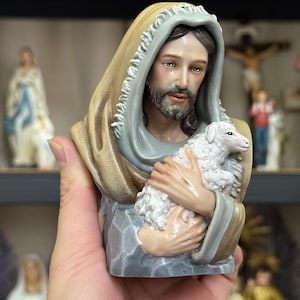 Jesus Holding Lamb Figurine | Handcrafted Christian Statue | Catholic Gift