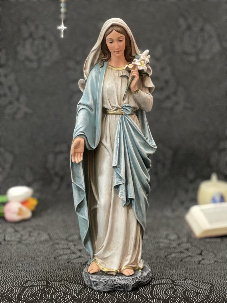 Virgin Mary Assumption Statue 35 cm | Hand-Painted Marian Figurine image 5