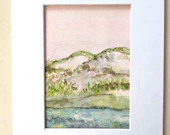 Original Beach Dunes Watercolor Painting: Matted Coastal Art