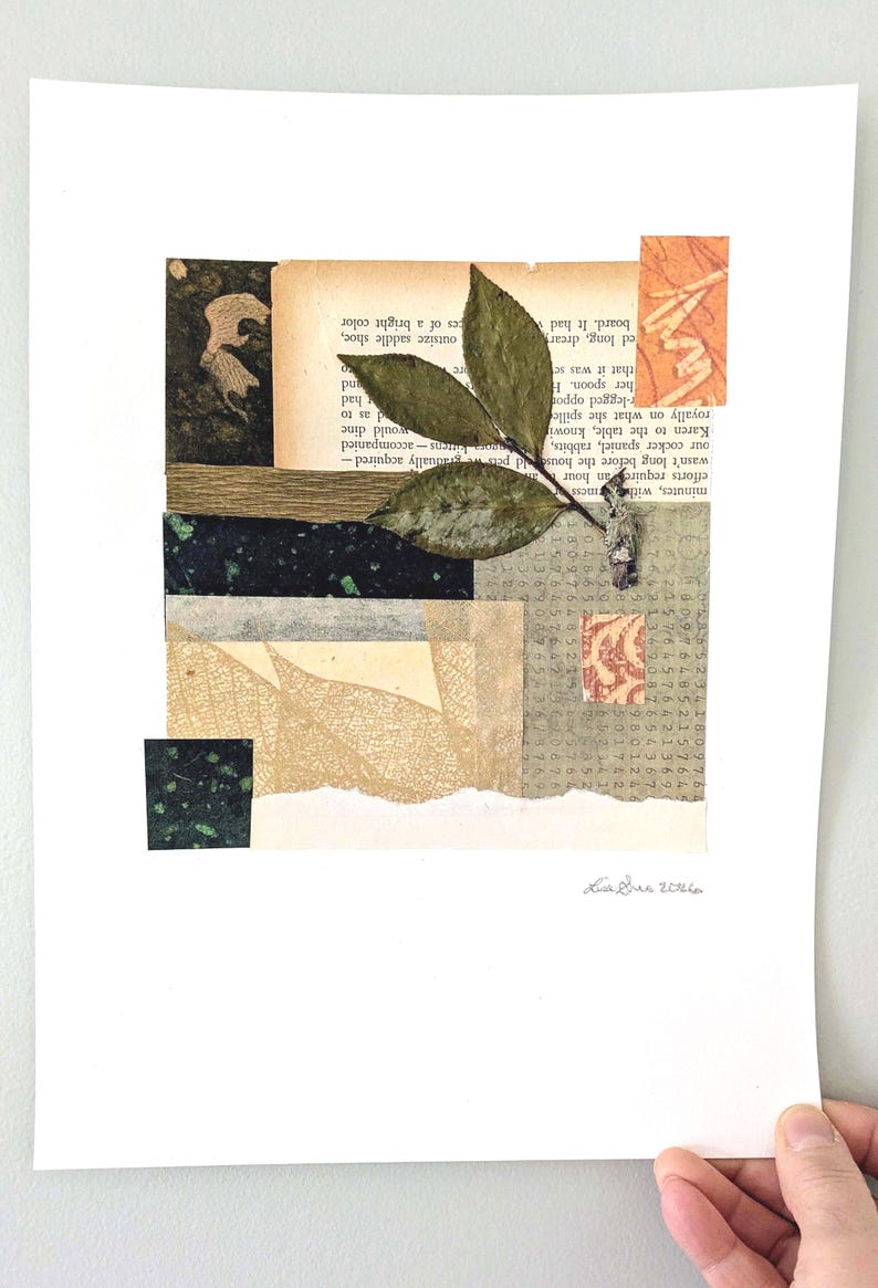 Botanical Collage Art With Pressed Leaves, Bark and Moss - Etsy