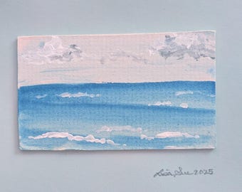 Miniature Acrylic Ocean Painting: Coastal Seascape Art