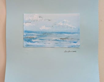 Mini Ocean Painting: Serene Coastal Acrylic Seascape Art
