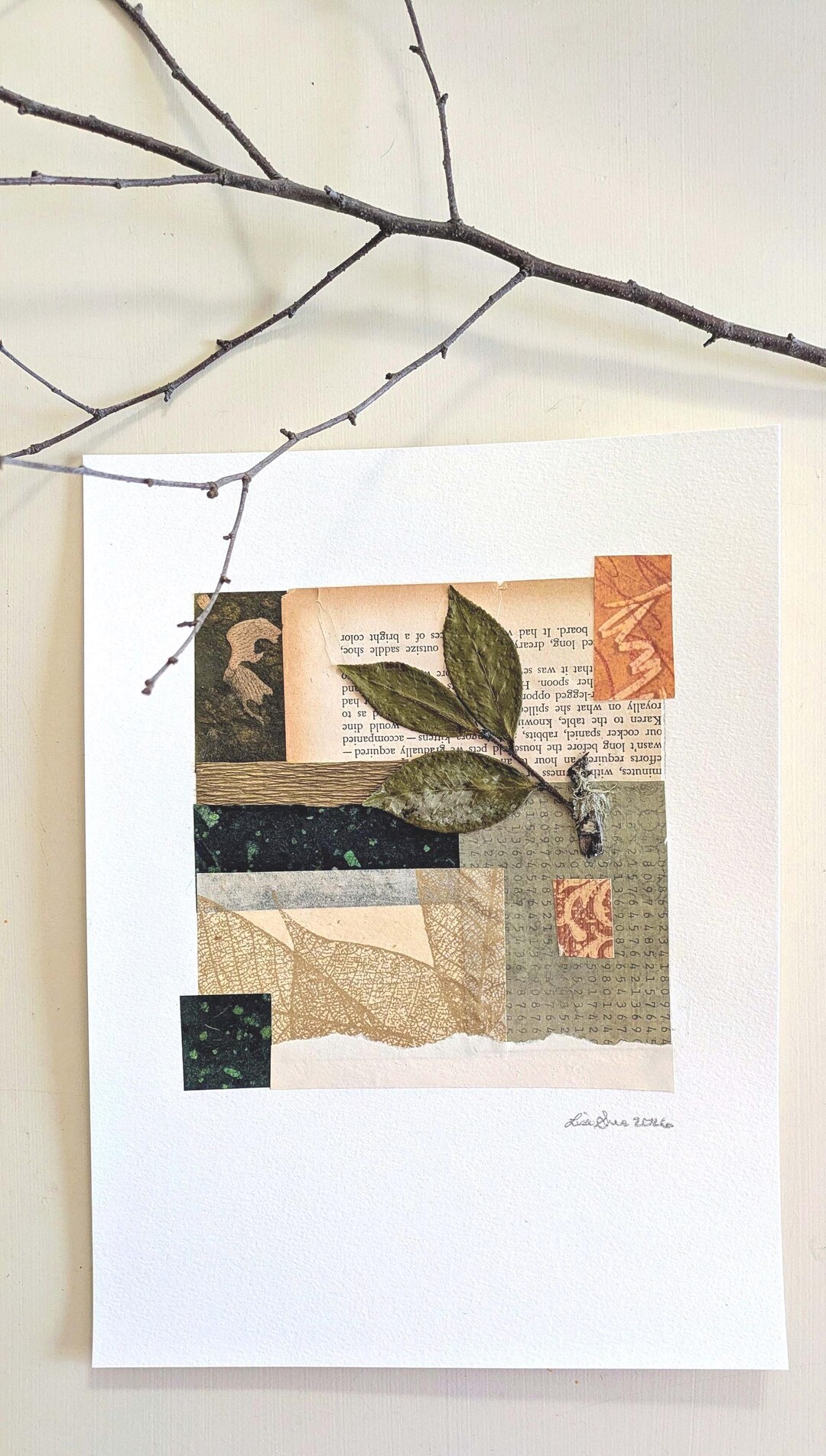 Botanical Collage Art With Pressed Leaves, Bark and Moss - Etsy