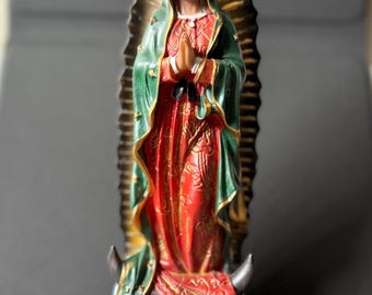 Hand-Painted Our Lady of Guadalupe Statue: Catholic Home Decor
