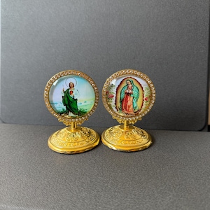 2 for 1 Bundle San Judas and Virgen de Guadalupe Gold Religious Miniature Statues – St. Jude & Our Lady of Guadalupe – Catholic Altar Decor,