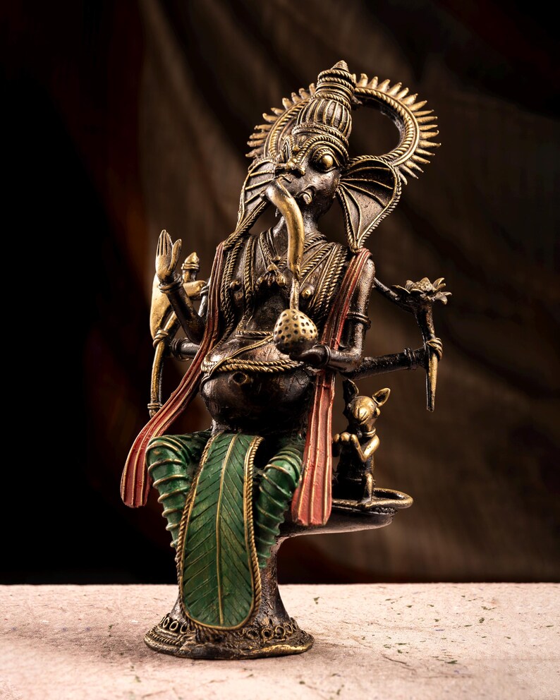 Handmade Brass Ganesha Idol Tribal Bastar Art Sculpture Indian Folk Metal Decor Antique Style Ganesh Statue Unique Handmade Spiritual gift image 3