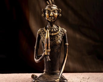 Handcrafted Metal Sculpture | Tribal Women Dhokra Art | Indian Folk Art | Dining Table Decor | Unique Handmade Artwork