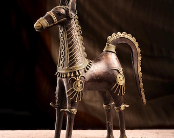 Handmade Dhokra Horse | Brass Horse Sculpture | Tribal Animal Art | Indian Folk Decor | Living Room Accent | Thoughtful Gift
