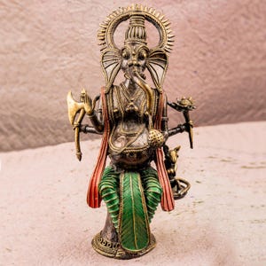 Handmade Brass Ganesha Idol Tribal Bastar Art Sculpture Indian Folk Metal Decor Antique Style Ganesh Statue Unique Handmade Spiritual gift image 2