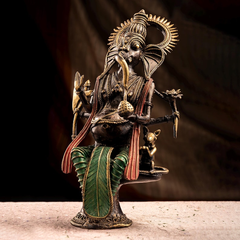 Handmade Brass Ganesha Idol Tribal Bastar Art Sculpture Indian Folk Metal Decor Antique Style Ganesh Statue Unique Handmade Spiritual gift image 5
