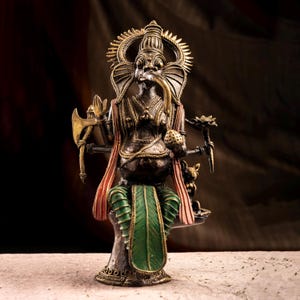Handmade Brass Ganesha Idol Tribal Bastar Art Sculpture Indian Folk Metal Decor Antique Style Ganesh Statue Unique Handmade Spiritual gift image 1