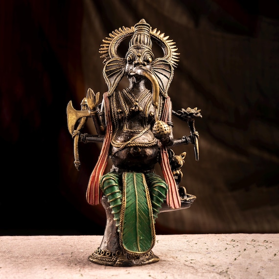 Handmade Brass Ganesha Idol Tribal Bastar Art Sculpture Indian Folk Metal Decor Antique Style Ganesh Statue Unique Handmade Spiritual gift