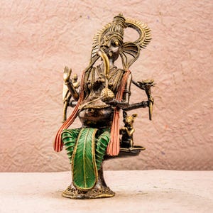Handmade Brass Ganesha Idol Tribal Bastar Art Sculpture Indian Folk Metal Decor Antique Style Ganesh Statue Unique Handmade Spiritual gift image 7