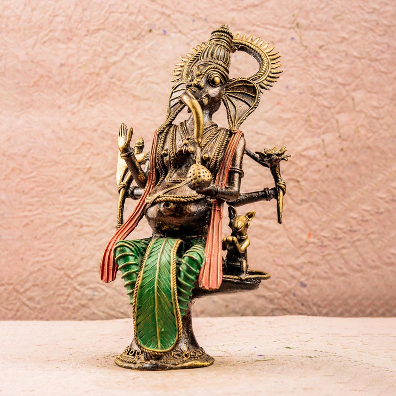 Handmade Brass Ganesha Idol Tribal Bastar Art Sculpture Indian Folk Metal Decor Antique Style Ganesh Statue Unique Handmade Spiritual gift image 7