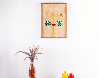 Arte Gond de la Madre Naturaleza / Decoración de pared tribal hecha a mano / Arte popular indio de latón / Pintura de madera artesanal / Decoración de pared única