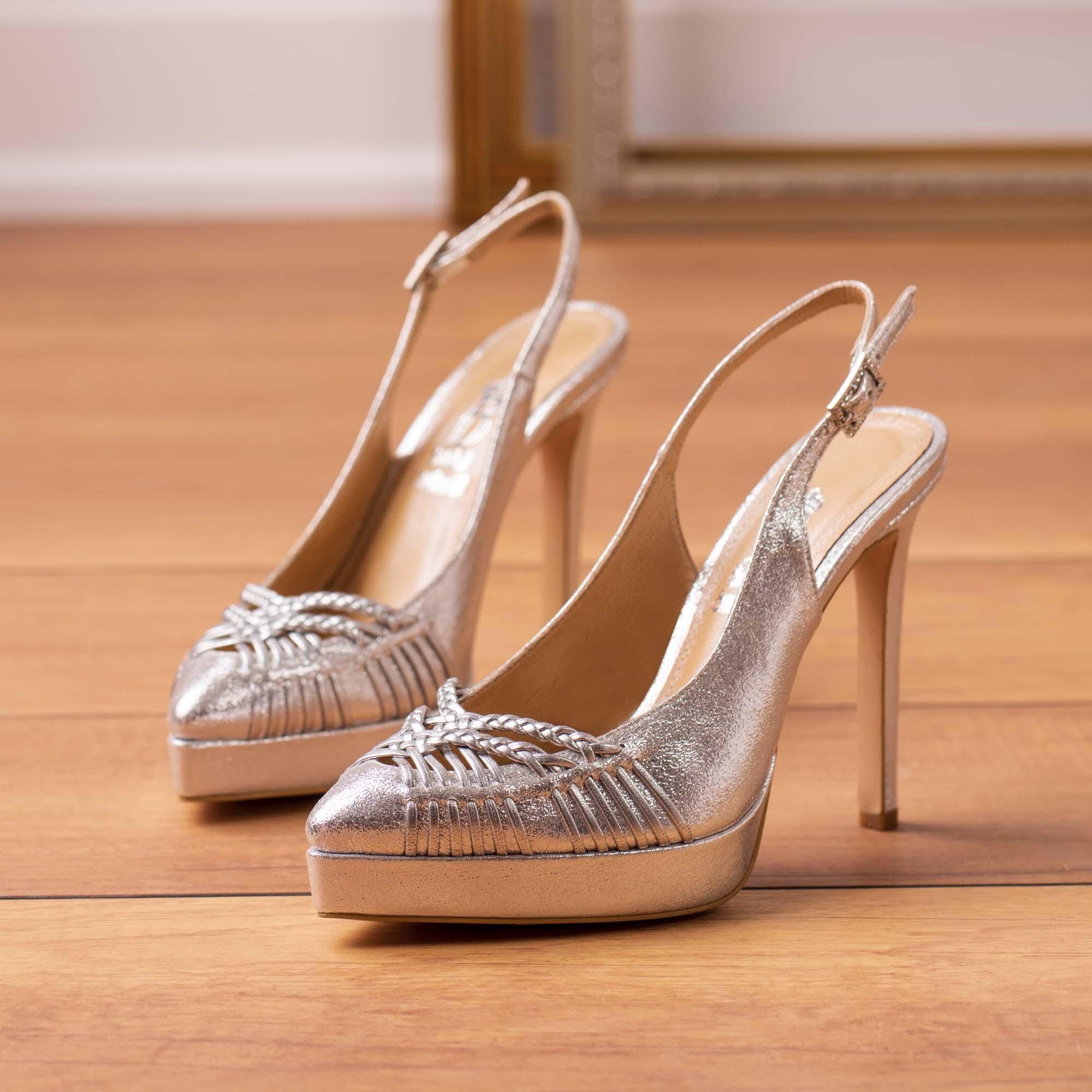 Silver Platform Heels: Embellished Peep Toe Slingbacks For Graduation