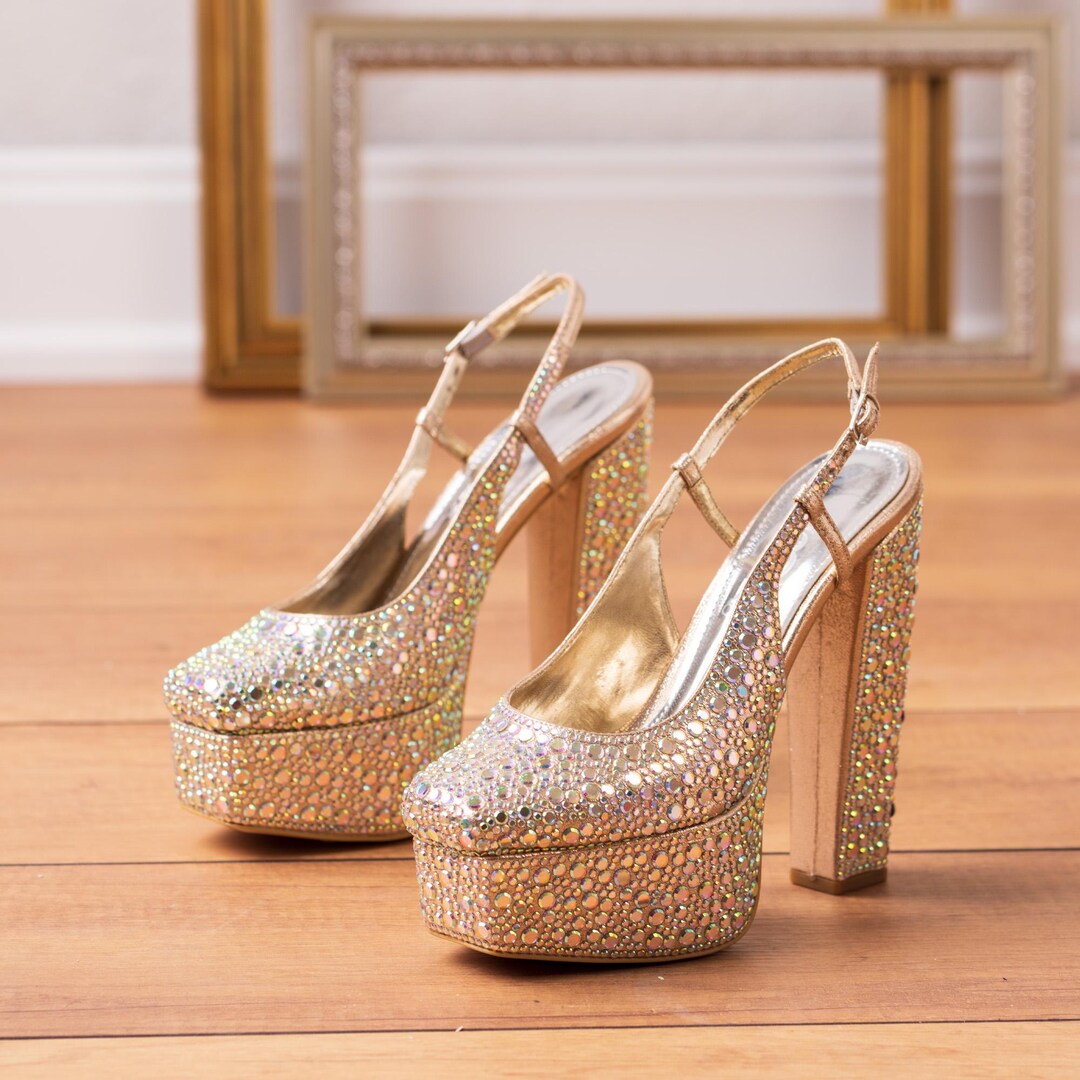 Tacones de plataforma con diamantes de imitación: zapatos de