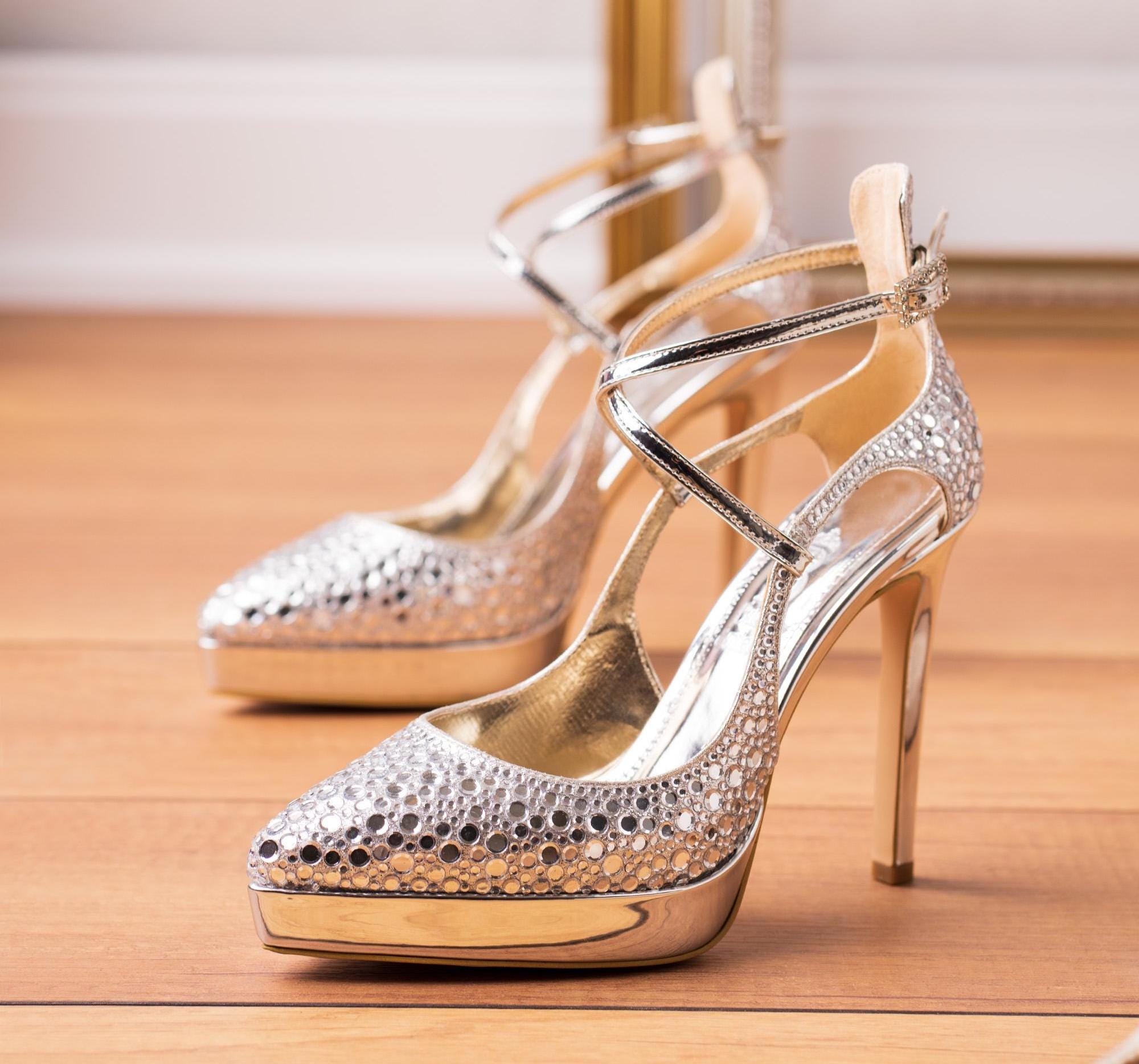 Silver Rhinestone Heels - Etsy