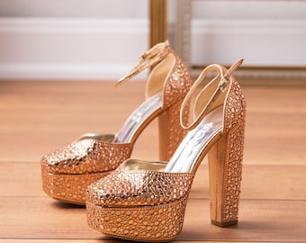 Rose Gold Platform Heels: Glittering Metallic Party Shoes