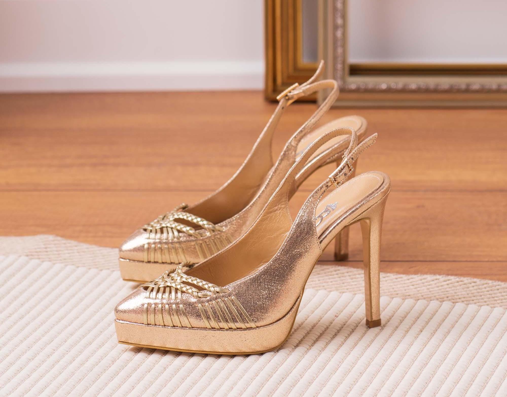 Metallic Gold High Heels: Braided Slingback Stilettos