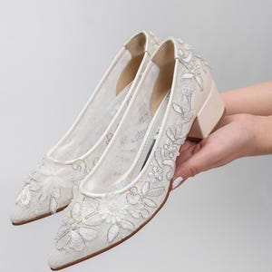 Lace Wedding Heels: Cream Floral Embroidered Bridal Shoes