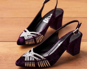 Handmade Purple Velvet Slingback Heels: Formal Day Shoes