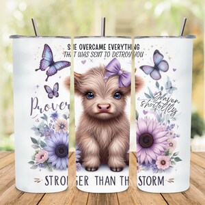 Highland Cow Tumbler Wrap Floral Inspirational 20oz Skinny Sublimation Design Affirmation PNG Download