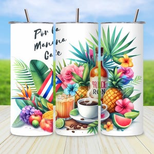 Puerto Rico Coffee & Rum Tumbler Wrap: Tropical Island Design (PNG Digital Download)