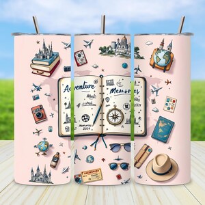 Reise Tumbler Wrap PNG, Nahtlose 20 Unzen Skinny Tumbler Sublimation, Urlaub Tumbler Design, Urlaub Abenteuer Tumbler Digitaler Download
