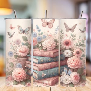 Book Lover Tumbler Wrap: Floral Book Stack PNG (Digital Download)