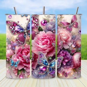 Butterfly Tumbler Sublimation: Pink Glitter Diamond 20oz Wrap (Digital Download)