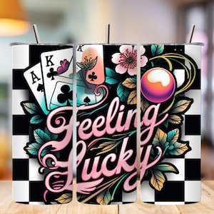 Emballage pour gobelet 20 oz Feeling Lucky PNG | Design néon à sublimation western | Style campagnard tendance | PNG western rétro