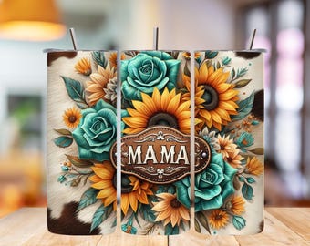 Envoltura para vaso con estampado de vaca: diseño PNG de girasol occidental (descarga digital)