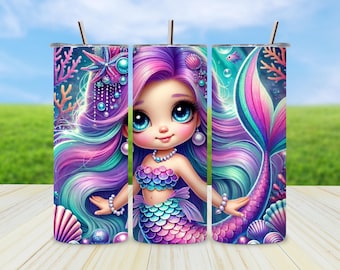 Watercolor Mermaid Tumbler Wrap: 20oz Skinny Sublimation Design (Digital Download)