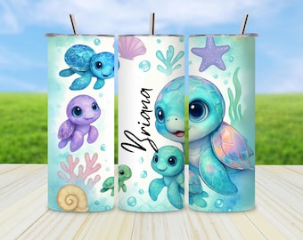 Personalized Sea Turtle Tumbler Wrap, Under the Sea Design (Digital Download)