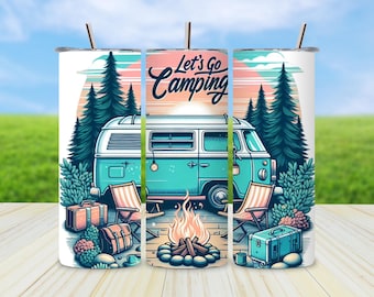 Camping Tumbler Wrap: 20oz Skinny Sublimation Design (PNG)
